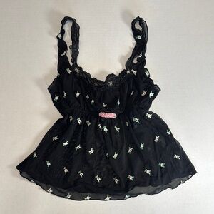 Victoria's Secret Black Mesh Top with Floral Details